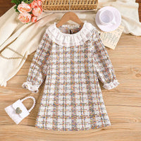 Girls Off White Checked A-line Dress Casual Dresses Off White 3-4 Y