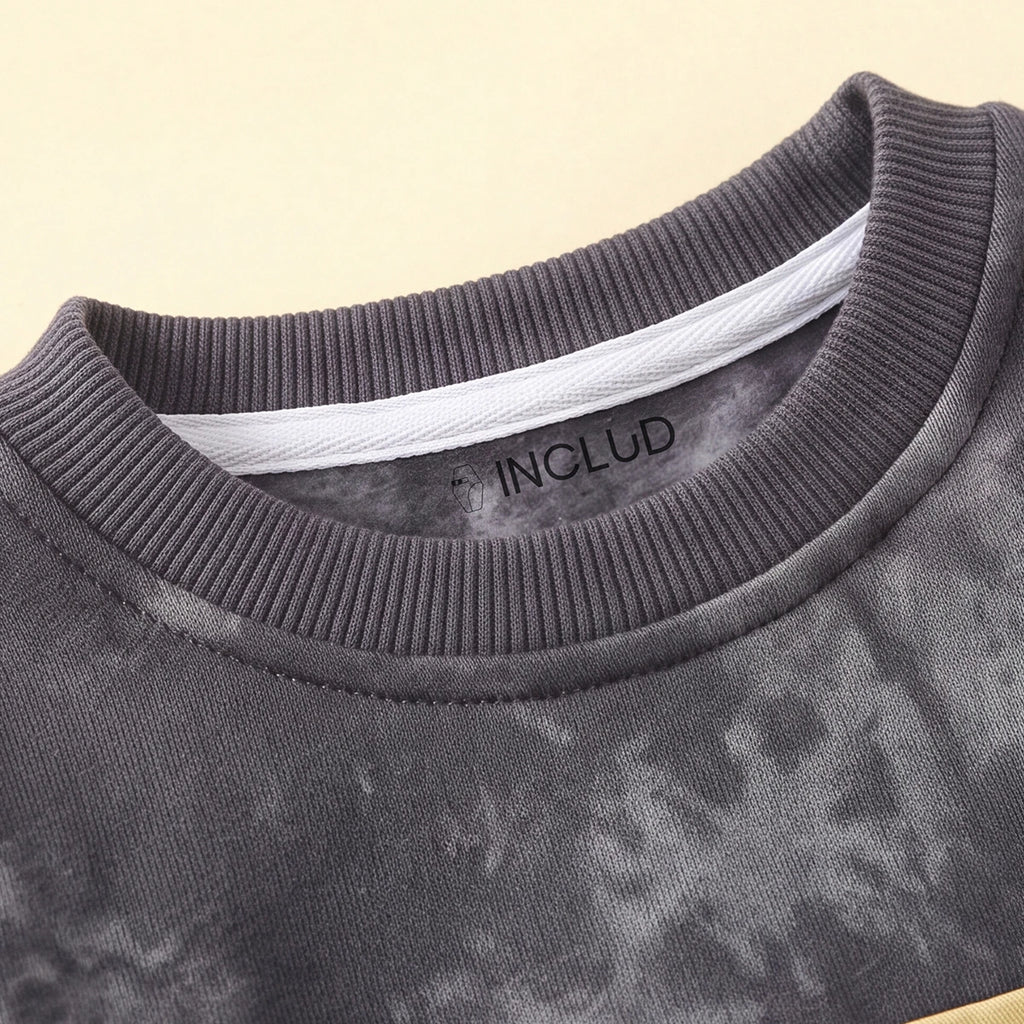 Boys Dark Grey Abstract Printed Sweatshirt & Denim Pants Sets Sets