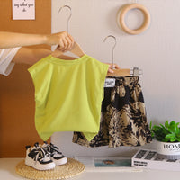 Girls Green Floral Applique T-Shirt With Elasticated Printed Shorts Sets 2 pc. Sets