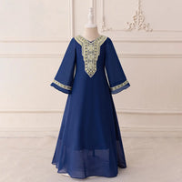 Girls Blue Embroidered Flared Sleeves Maxi Dress Casual Dresses Blue 3-4 Y