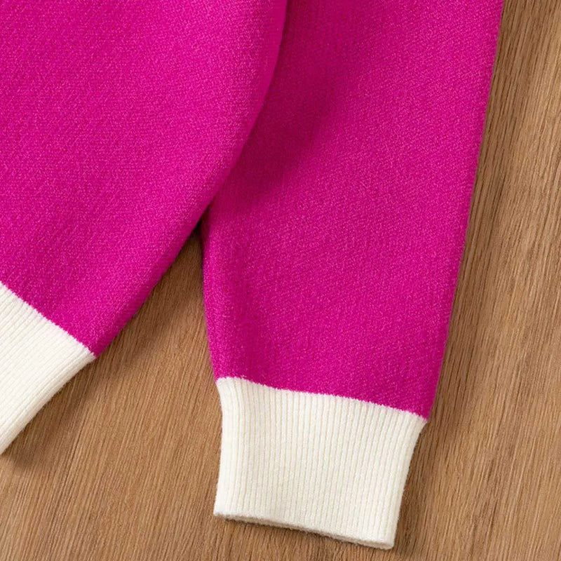 Girls Fuchsia Sweater With Self-Design Heart Pattern Sweaters & Cardigans