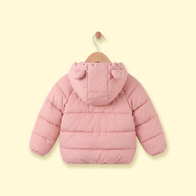 Girls Pink Bear Ear On Hood Quilted Zip-up Jacket Coats & Jackets