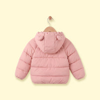 Girls Pink Bear Ear On Hood Quilted Zip-up Jacket Coats & Jackets