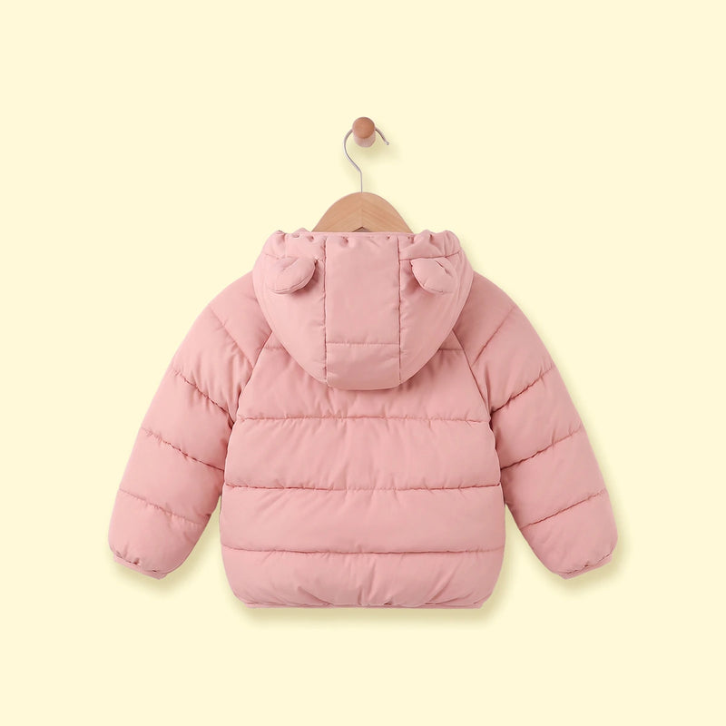 Girls Pink Bear Ear On Hood Quilted Zip-up Jacket Coats & Jackets