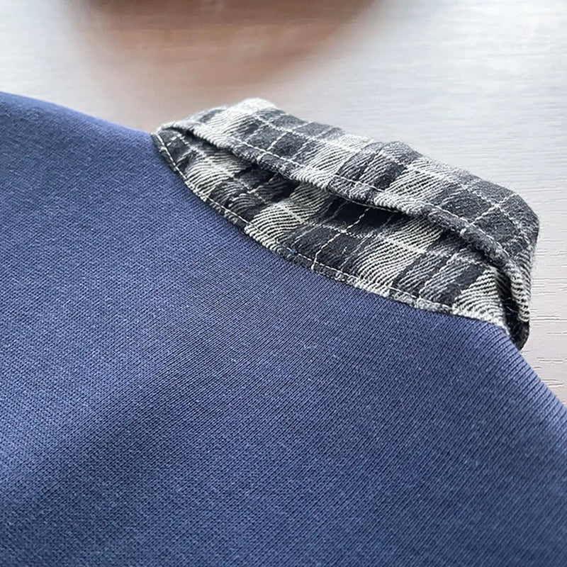 Boys Navy Blue Checked Regular Sweatshirt With Denim Trouser Sets 2 pc. Sets