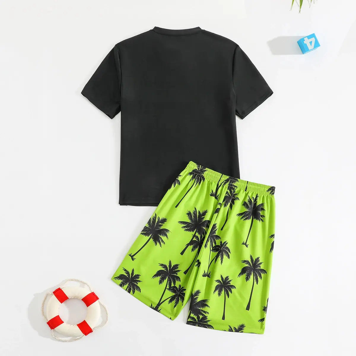Boys Black Tropical Printed Short Sleeves T-Shirt & Shorts Swimsuit Sets Sets