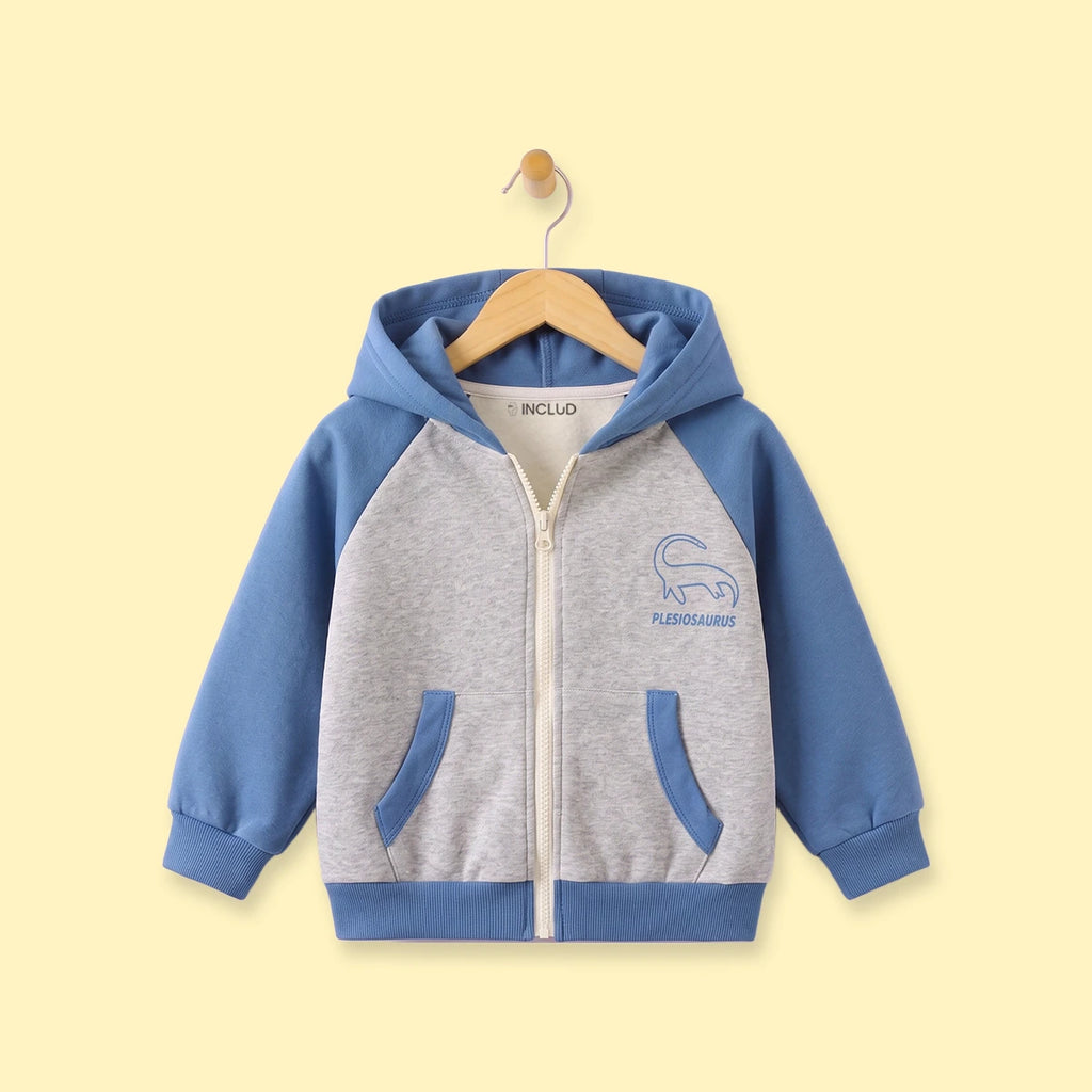 Boys Grey Colorblocked Zip-Up Hoodie Sweatshirts & Hoodies Grey 1-2 Y