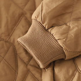 Boys Khaki Quilted Button-down Jacket With Hoodie & Jogger Sets Sets