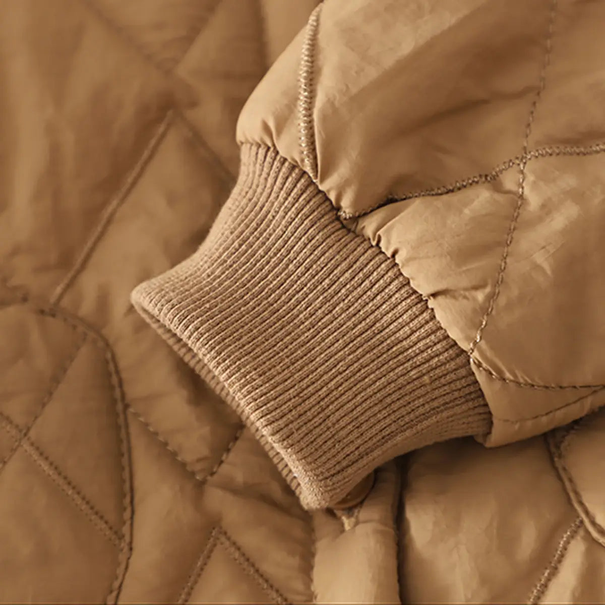 Boys Khaki Quilted Button-down Jacket With Hoodie & Jogger Sets Sets