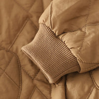 Boys Khaki Quilted Button-down Jacket With Hoodie & Jogger Sets Sets