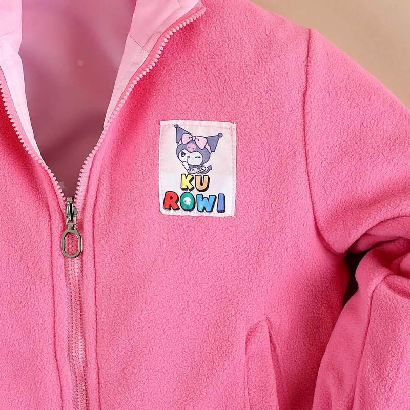 Girls Light Pink Kuromi Cartoon Printed Reversible Hooded Zipper Jacket Coats & Jackets