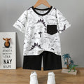 Boys White Dinosaur Print Short Sleeves T-Shirt With Shorts Set Sets White 3-4 Y