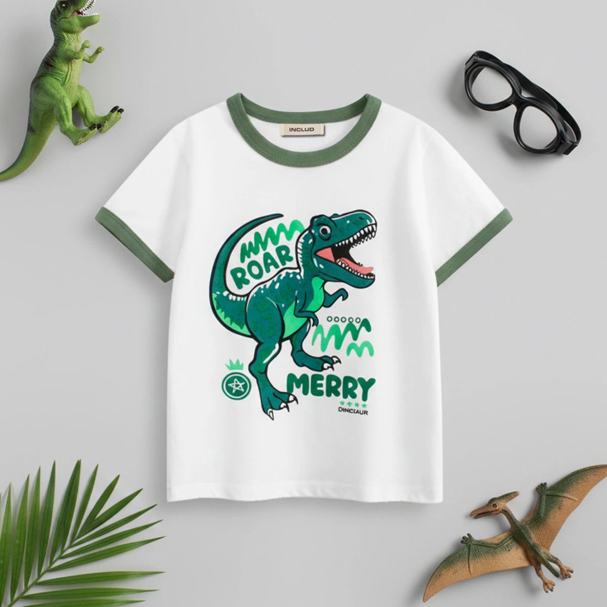 Boys Off White Dinosaur Cartoon Printed T-Shirt Tshirts Off White 1-2 Y