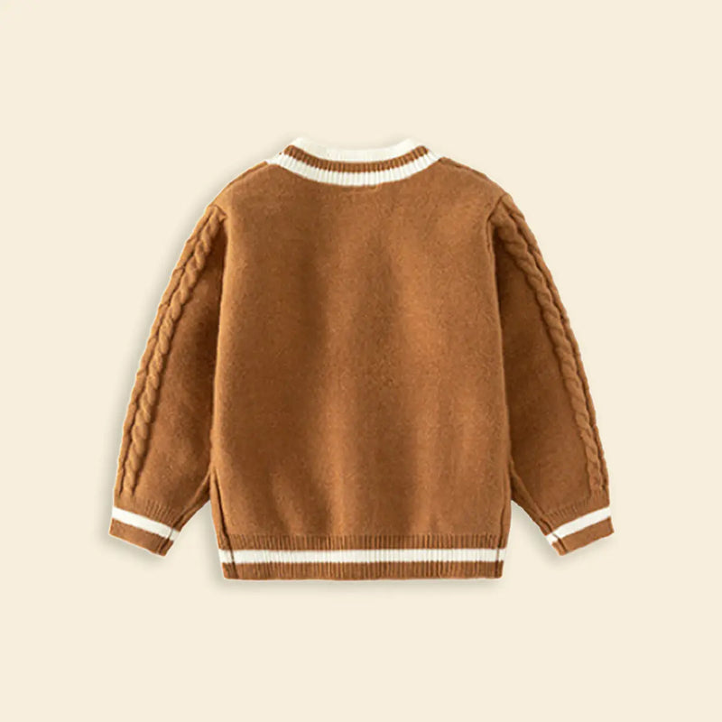 Girls Camel Brown Self-Design Knitted Cardigan Sweaters & Cardigans