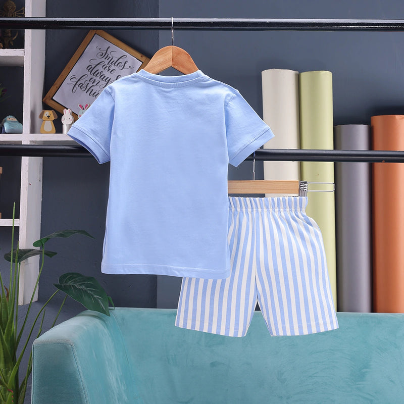 Boys Sky Blue Animal Graphic Short Sleeve T-Shirt With Drawstring Shorts Sets 2 pc. Sets