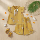 Girls Yellow Rabbit Print Top & shorts Co-ord Sets