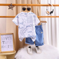 Boys Blue Typographic Short Sleeve T-Shirt With Elasticated Shorts Sets 2 pc. Sets