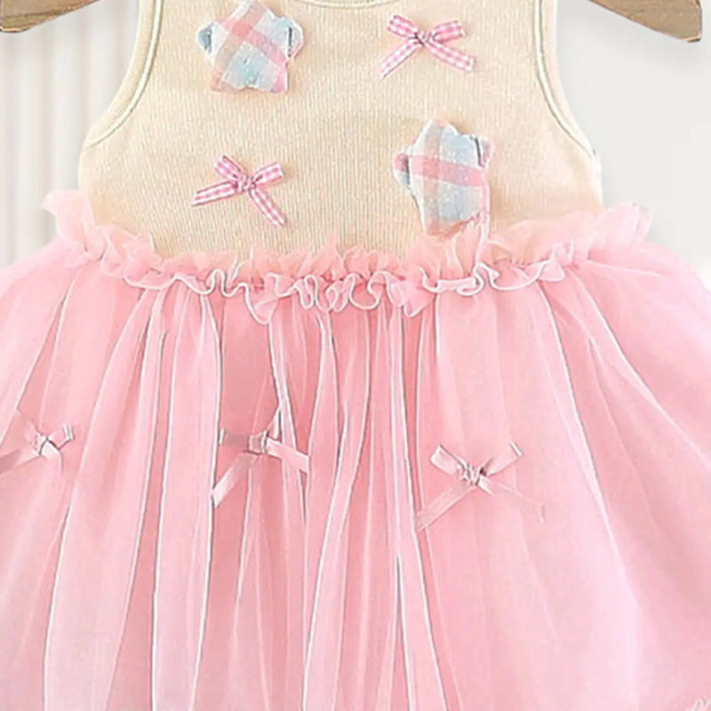 Girls Pink Star Applique Tulle Overlay Fit & Flare Dress Casual Dresses