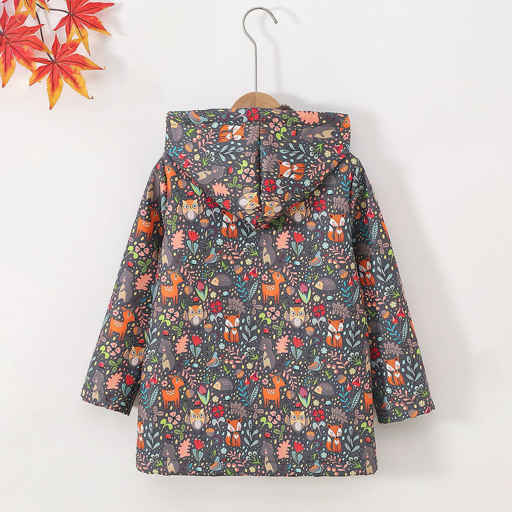 Girls Grey Jungle Print Hooded Jacket Coats & Jackets