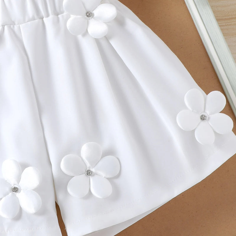 Girls Peach Floral Applique One-Shoulder Top With Shorts Sets 2 pc. Sets