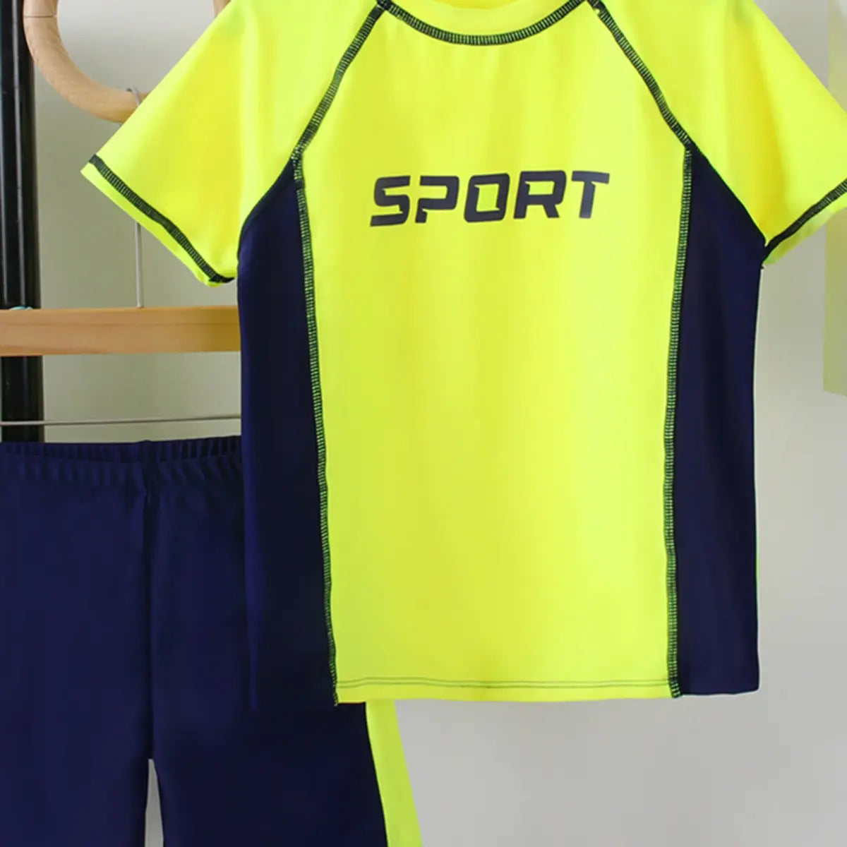 Boys Yellow Typography Printed Short Sleeves T-Shirt & Shorts Swimsuit Sets Sets