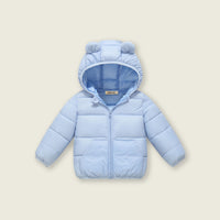 Boys Light Blue Solid Front Zipper Hooded Puffer Jacket Coats & Jackets