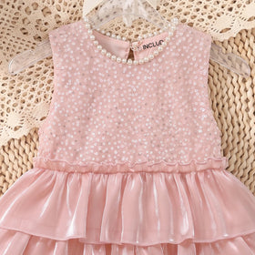 Girls Light Pink Sequins Embellished Layered Party Dress Party Dresses