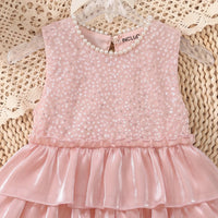 Girls Light Pink Sequins Embellished Layered Party Dress Party Dresses