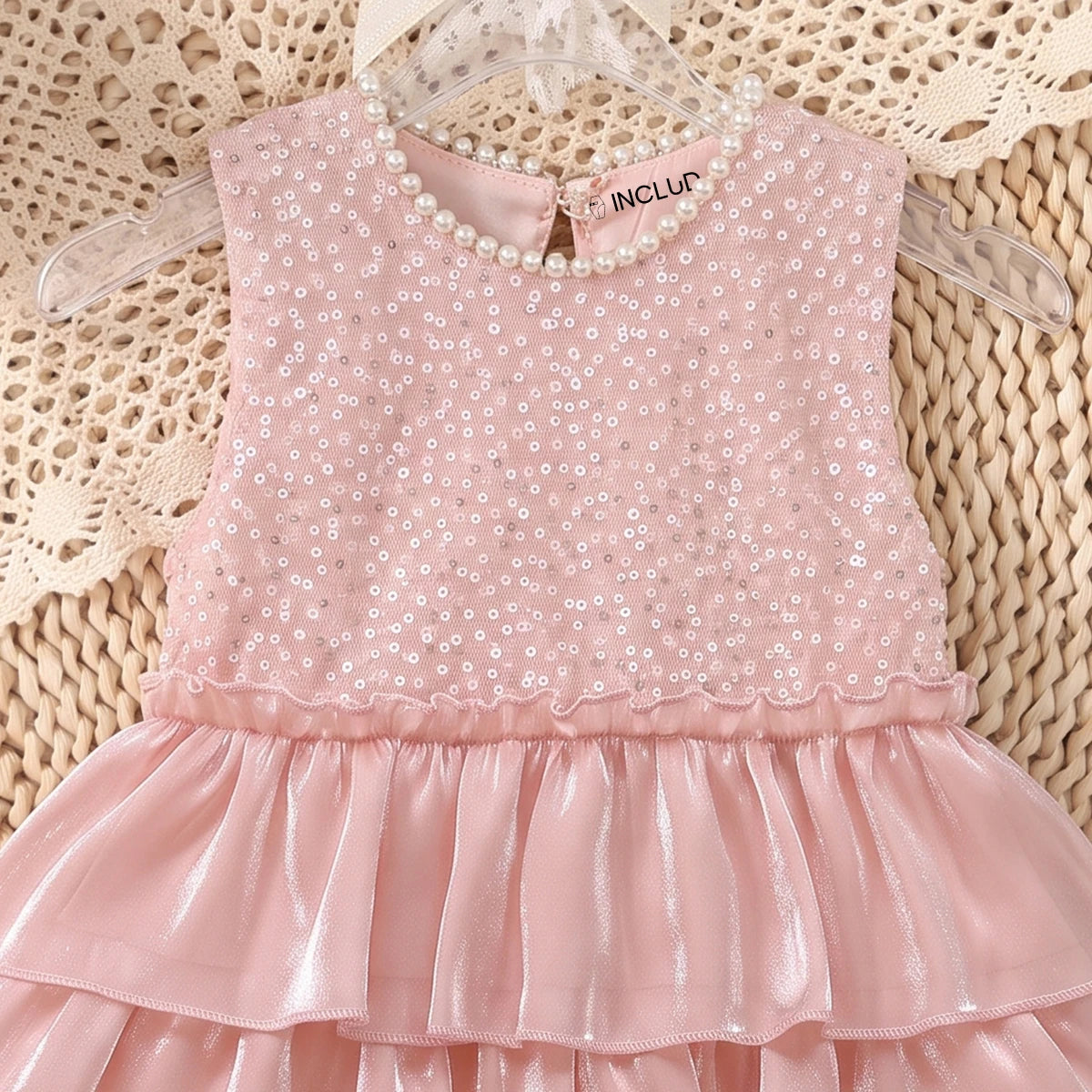 Girls Light Pink Sequins Embellished Layered Party Dress Party Dresses