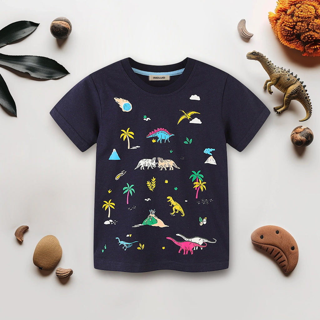 Girls Dinosaur Printed Short Sleeves T-shirt