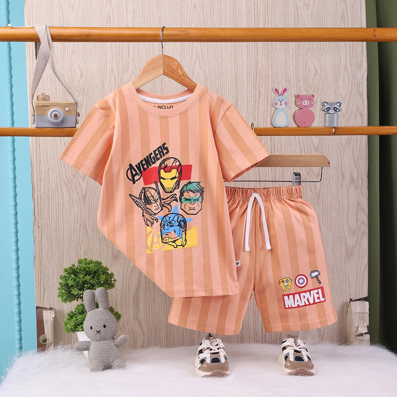 Boys Brown Avengers Characters T-Shirt With Elasticated Shorts Sets 2 pc. Sets Brown 2-3 Y