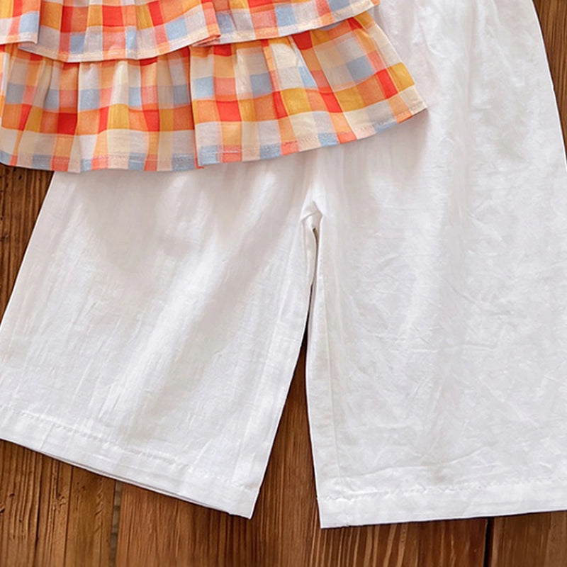 Girls Multicolour Checked Sleeveless Peplum Top With Crop Pants Sets 2 pc. Sets