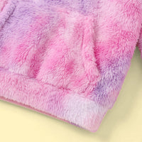 Girls Pink Self-Design Tie-Dye Pattern Hooded Fleece Sweatshirt Sweatshirts & Hoodies