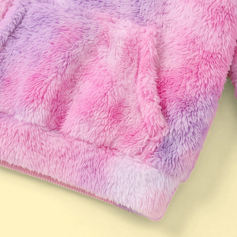 Girls Pink Self-Design Tie-Dye Pattern Hooded Fleece Sweatshirt Sweatshirts & Hoodies