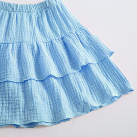 Girls Blue Textured Ruffled Top with Tiered Skirt Sets 2 pc. Sets