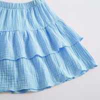 Girls Blue Textured Ruffled Top with Tiered Skirt Sets 2 pc. Sets