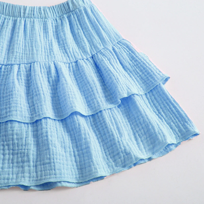 Girls Blue Textured Ruffled Top with Tiered Skirt Sets 2 pc. Sets