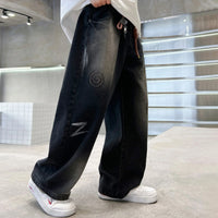 Boys Black Typographic Print Loose Fit Denim Jeans Pants