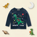 Boys Blue Dinosaur Printed Long Sleeves T-Shirt Tshirts Blue 1-2 Y