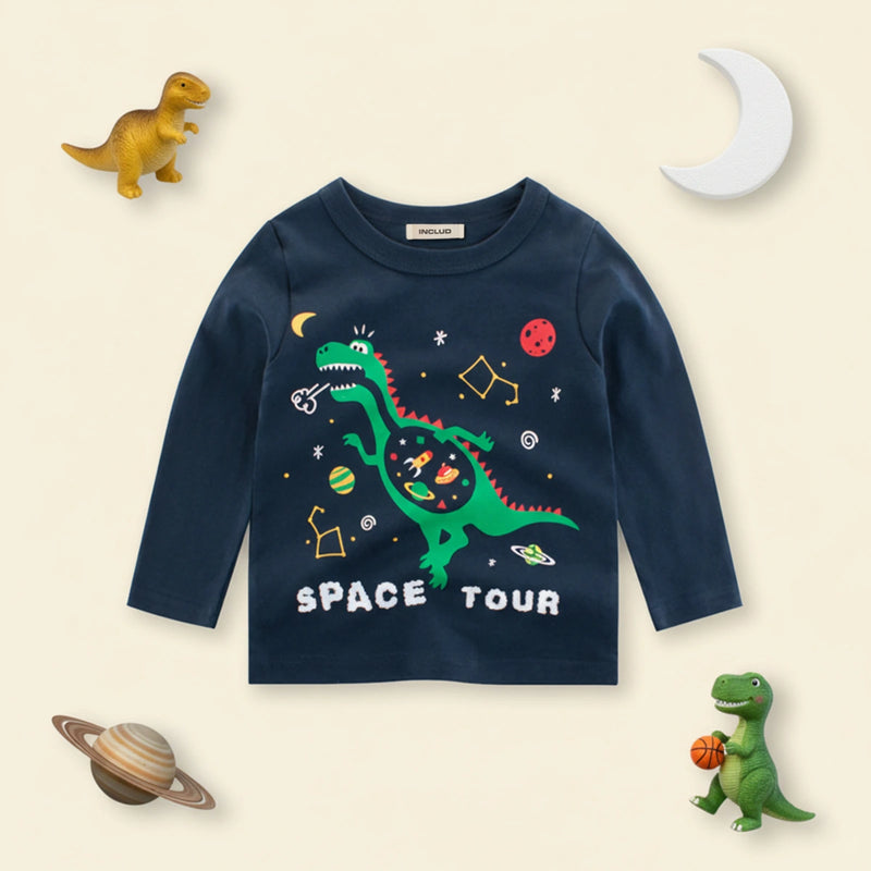 Boys Blue Dinosaur Printed Long Sleeves T-Shirt Tshirts Blue 1-2 Y