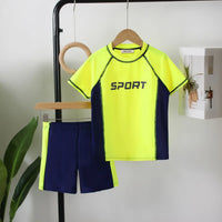 Boys Yellow Typography Printed Short Sleeves T-Shirt & Shorts Swimsuit Sets Sets Yellow 7-8 Y