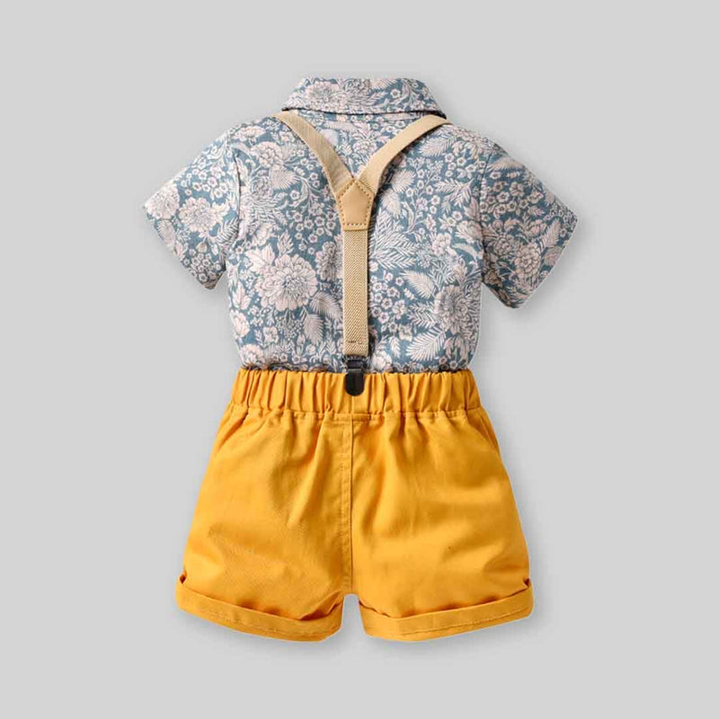 Boys Floral Print Shirt with Bow & Suspender Shorts Set 2 pc. Sets   