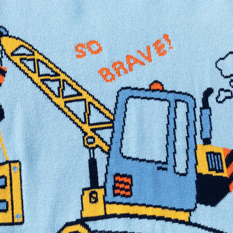 Boys Sky Blue Self-Design Crane Pattern Knitted Sweater Sweaters & Cardigans