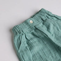 Boys Green Embroidered Short Sleeve Shirt With Elasticated Shorts Sets 2 pc. Sets