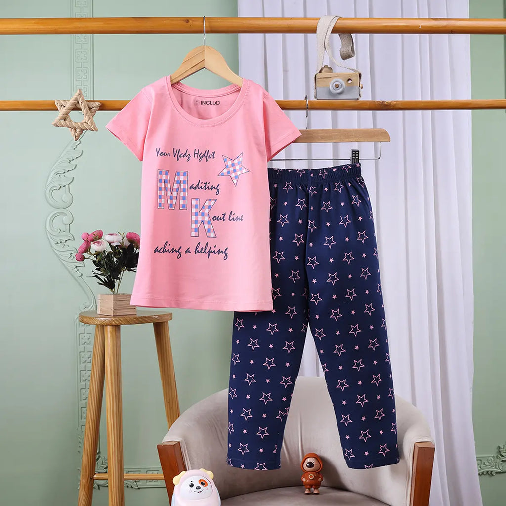 Girls Pink Graphic Printed Short Sleeve T-shirts With Elasticated Legging Sets Sets Pink 2-3 Y