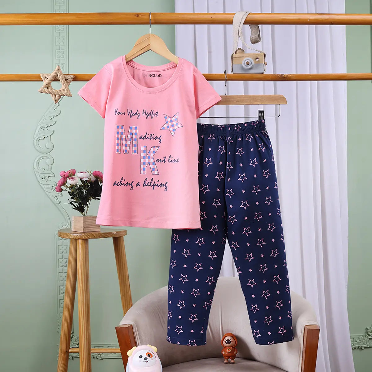 Girls Pink Graphic Printed Short Sleeve T-shirts With Elasticated Legging Sets Sets Pink 2-3 Y
