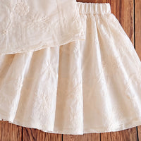 Girls Apricot Sleeveless Floral Embroidered Top With Skirt Sets 2 pc. Sets