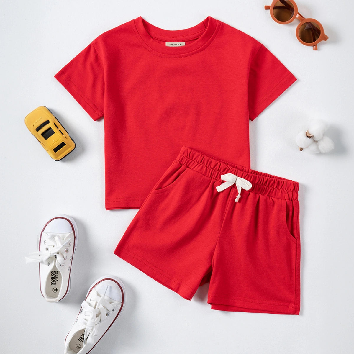 Boys Red Short Sleeves T-Shirt With Shorts Co-ord Sets Sets Red 1-2 Y
