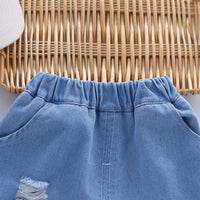 Boys Brown Teddy Patch Short Sleeves T-Shirt With Denim Shorts set 2 pc. Sets