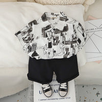Boys Abstract Printed Short Sleeves Shirt With Black Shorts Set 2 pc. Sets Black 1-2 Y